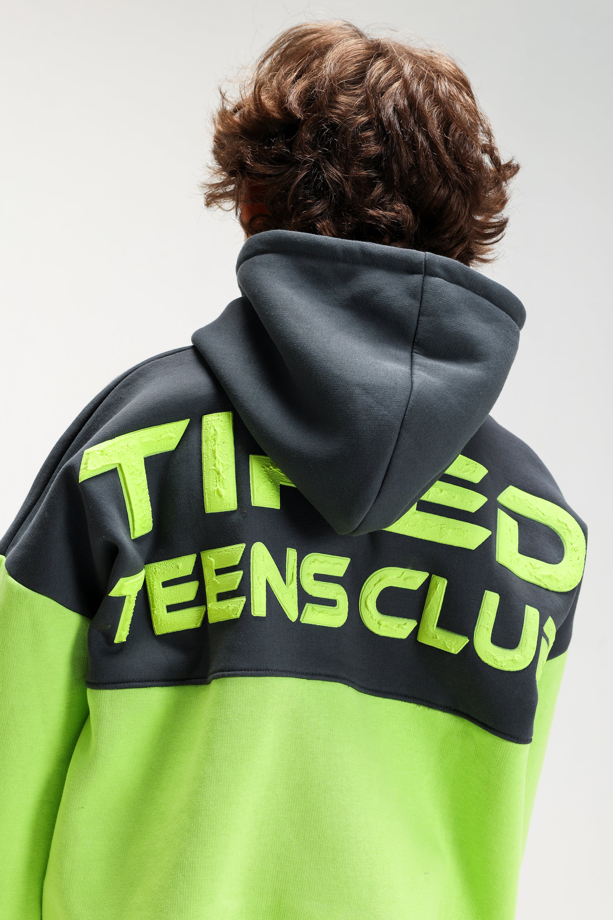 Boys’ GREY & LEMON Melton Cotton Winter Tracksuit – “Tired Teens Club” Printed Hoodie & Pants Set