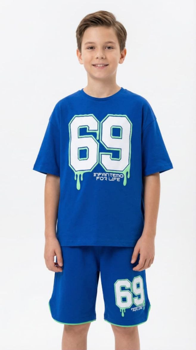 Boys Blue “69” Graphic T-Shirt and Shorts Summer Set