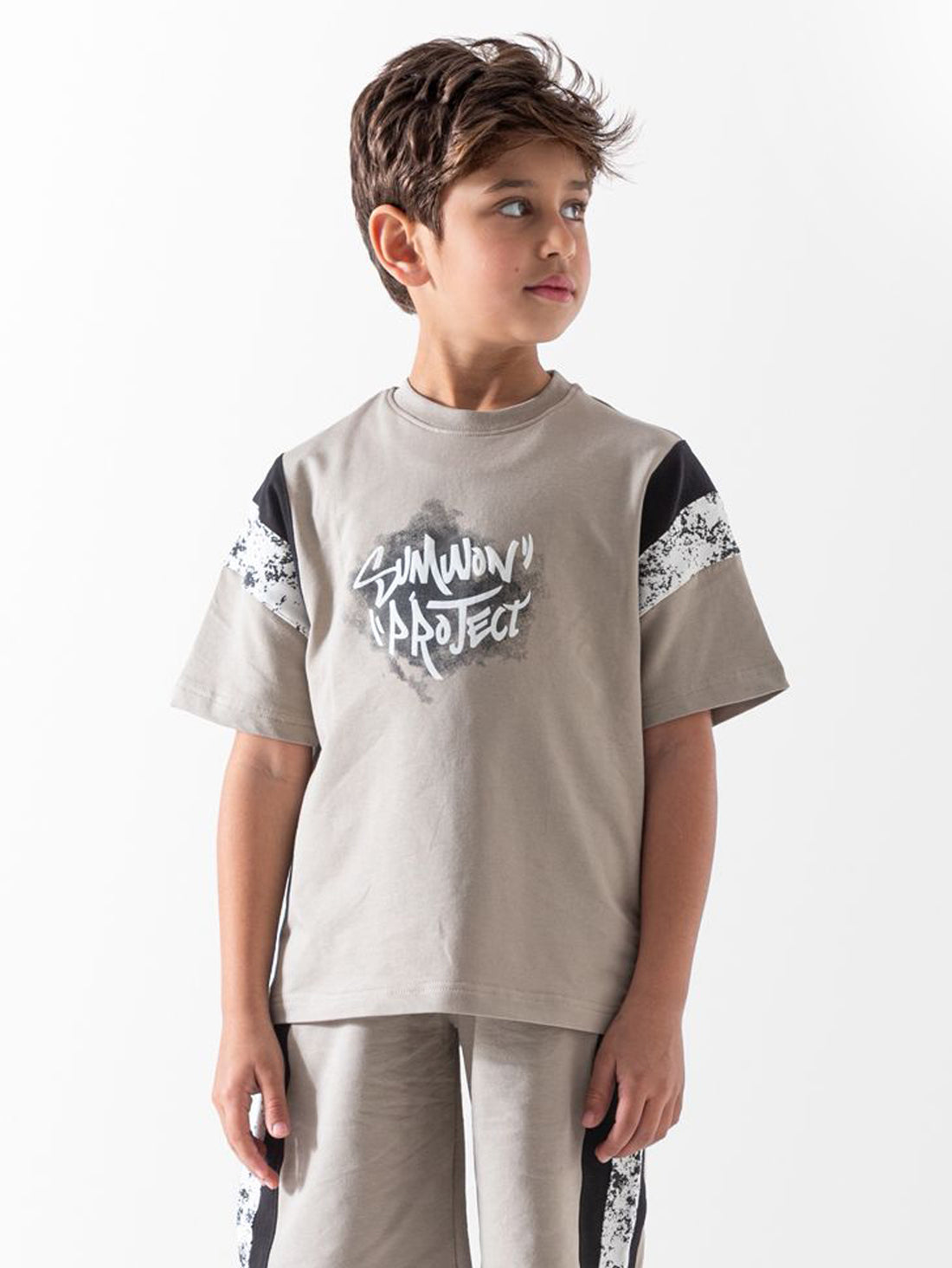 Kids Summer Project sage beige t-shirt and shorts sport set - Kikidoo Kids Egypt