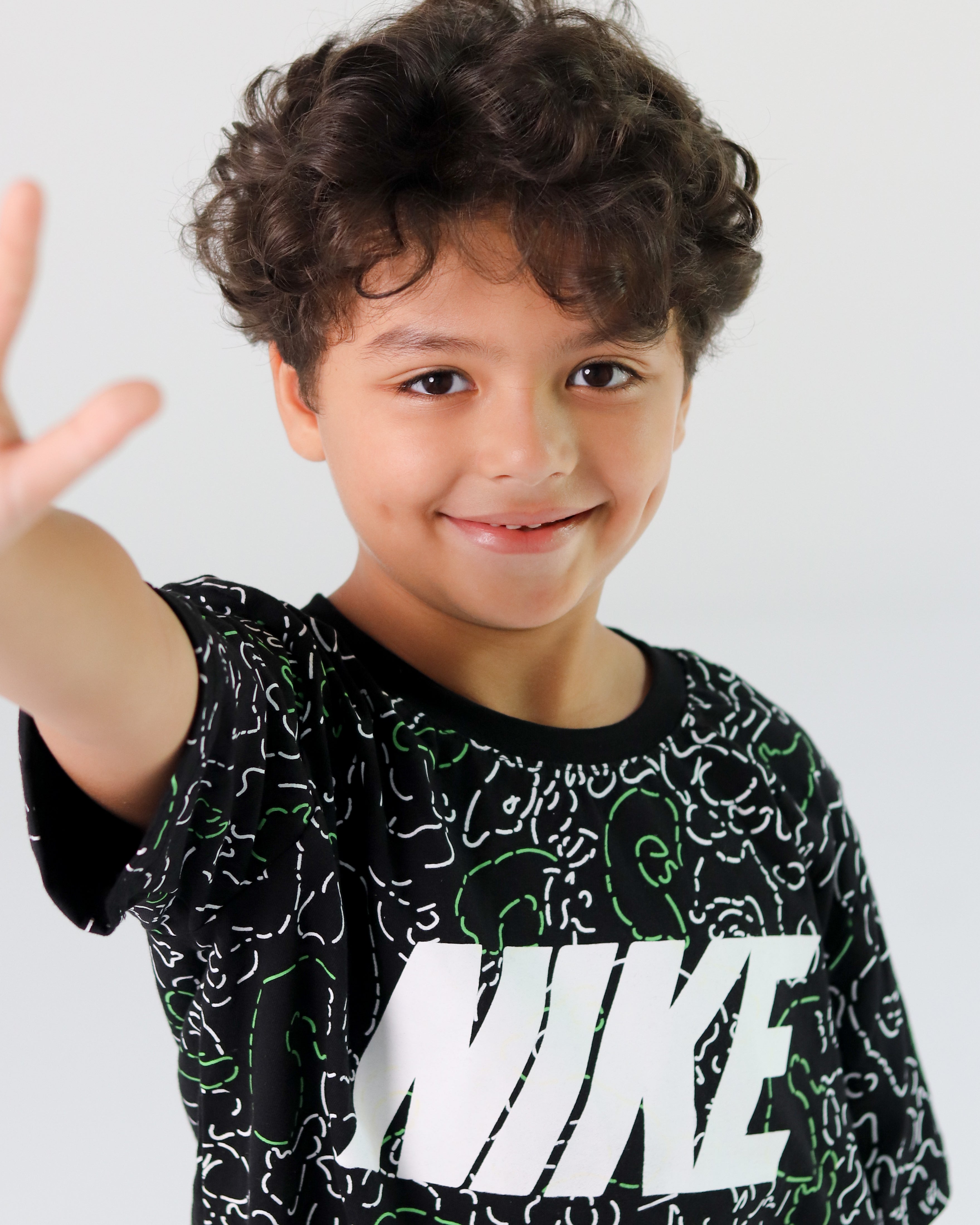 Nike Boys' Neon Green Active Set – Printed Black Tee & Shorts