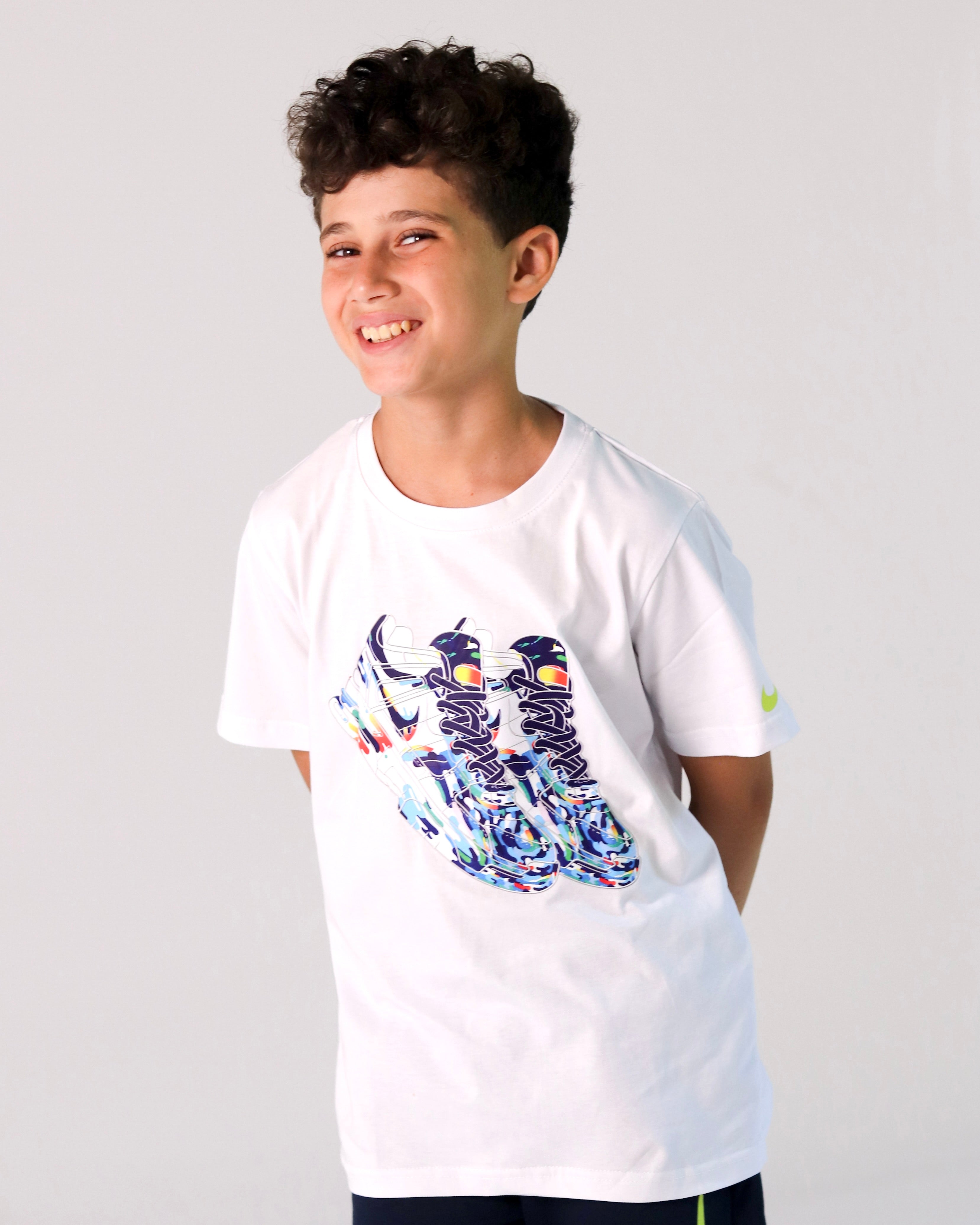 Boys' White T-Shirt with Blue Sneaker Print & Navy Shorts Set