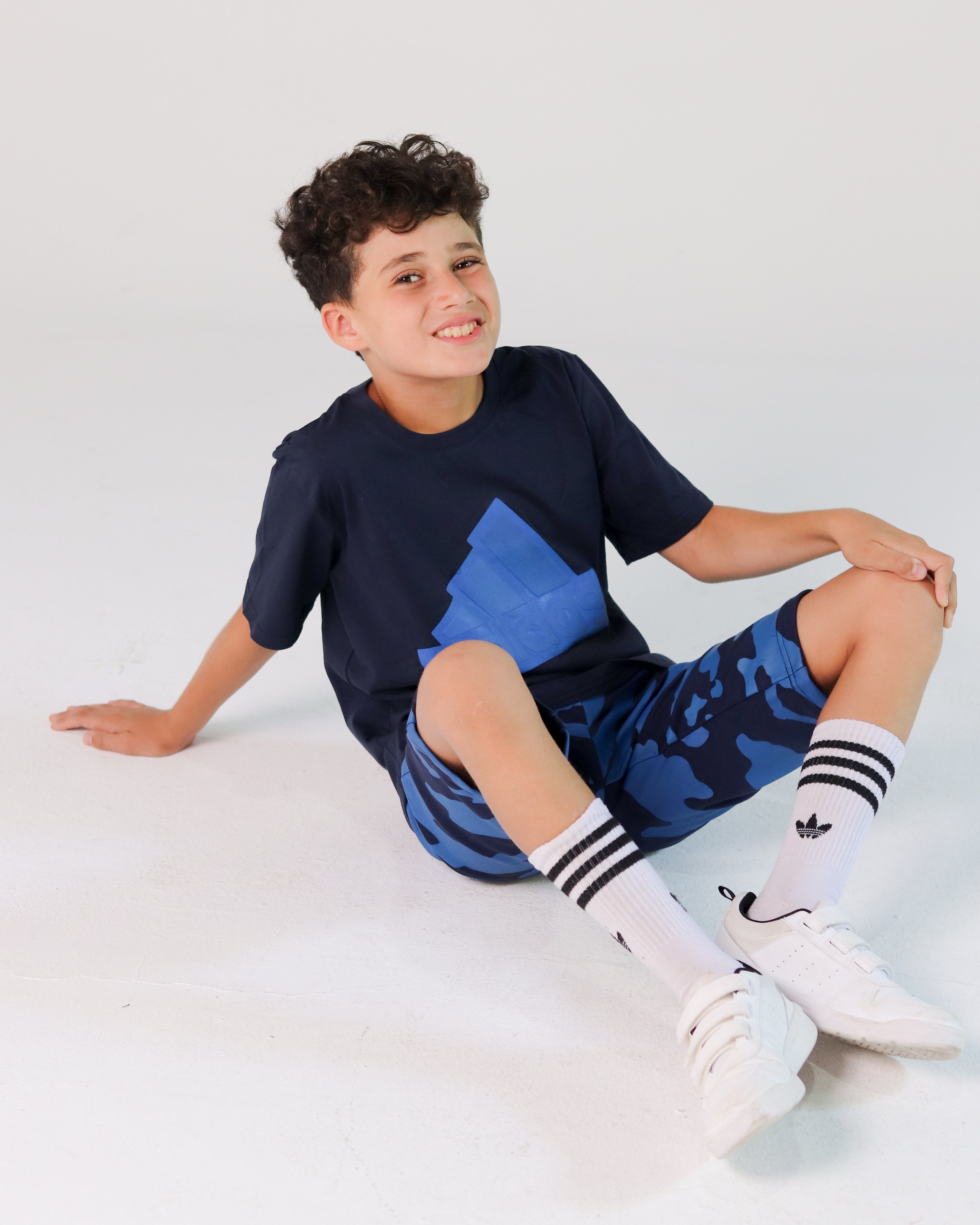 Adidas Boys’ Sport Set – Black Tee with Blue Logo & Camo Shorts