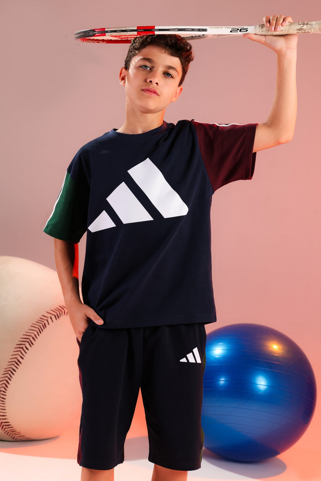 Kids Navy Sports Set | Color Block T-Shirt & Shorts | Activewear for Boys