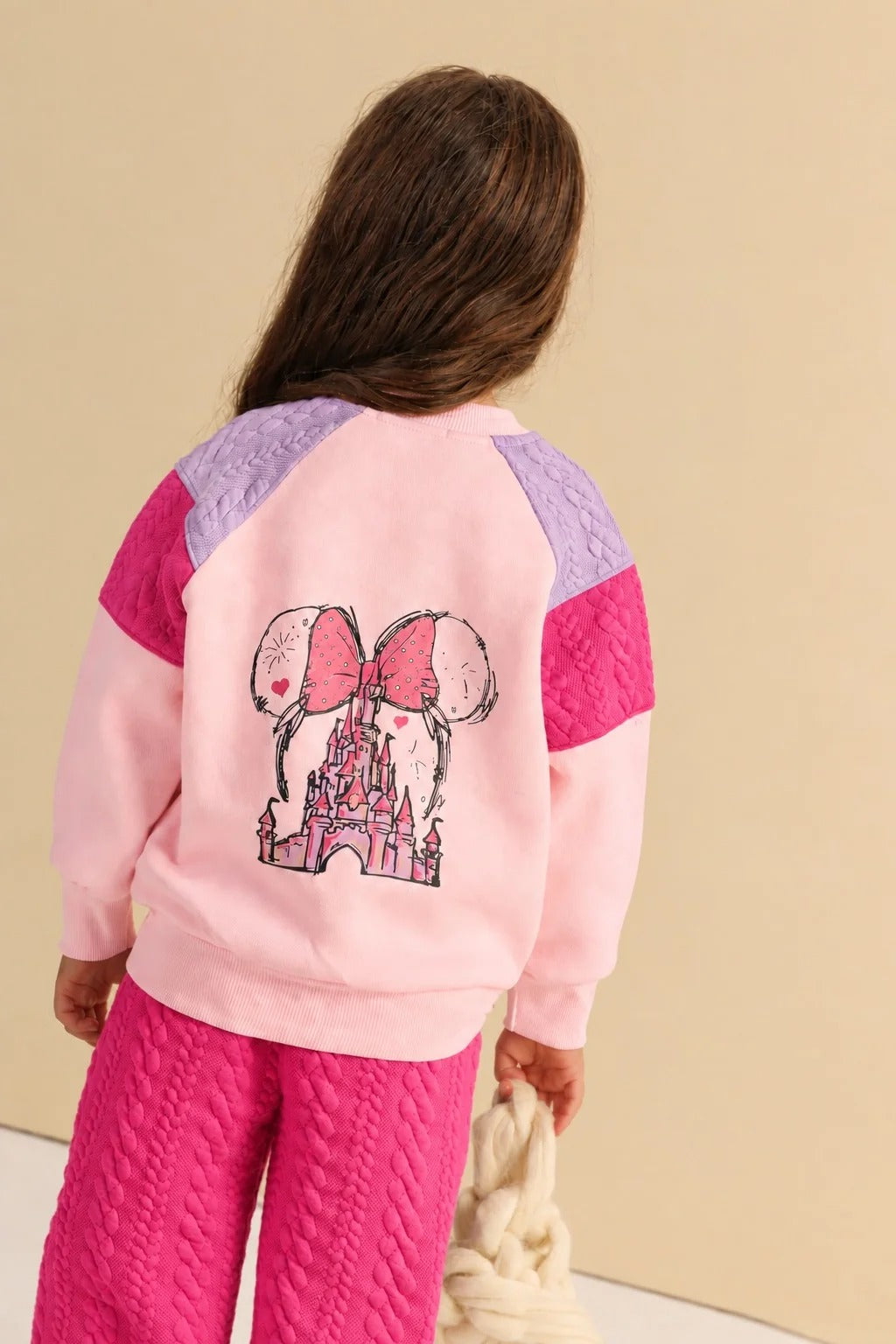 Girls’ Pink Princess Sweatshirt & Textured Wide-Leg Pants Set