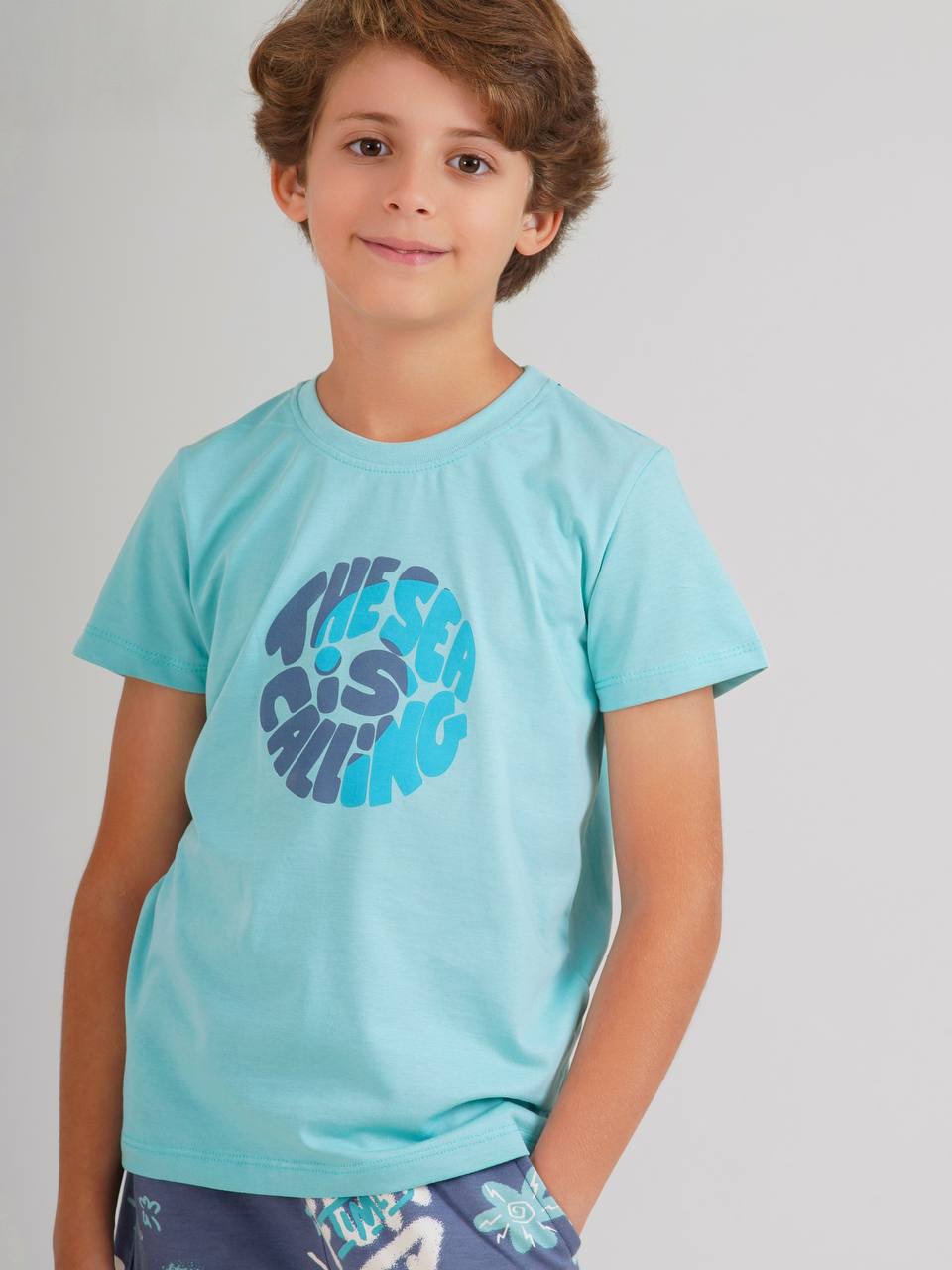 Boys Chill Vibes Summer Set – Aqua Tee & Printed Shorts