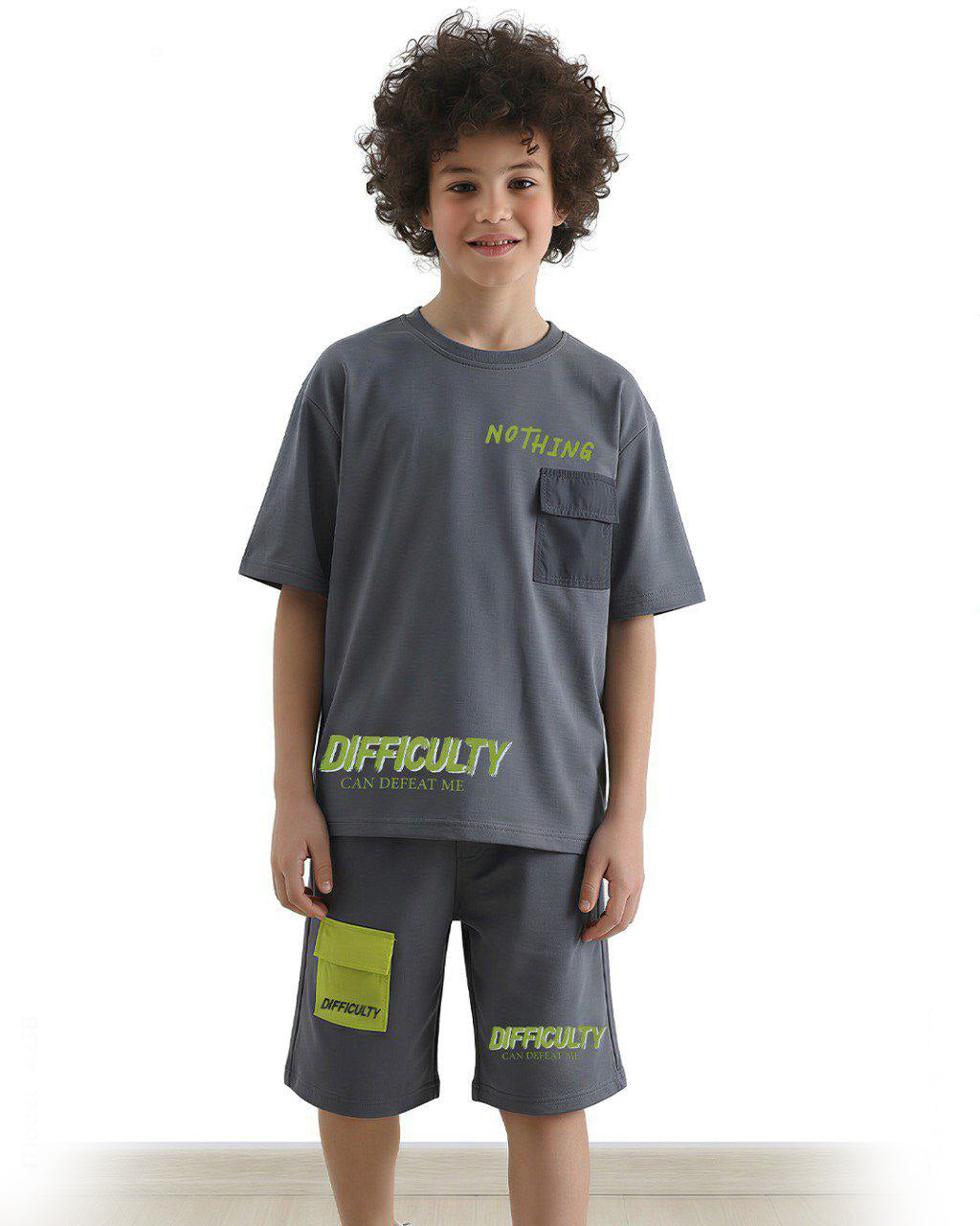 Kids Difficulty grey printed t-shirt and shorts summer set - Kikidoo Kids Egypt
