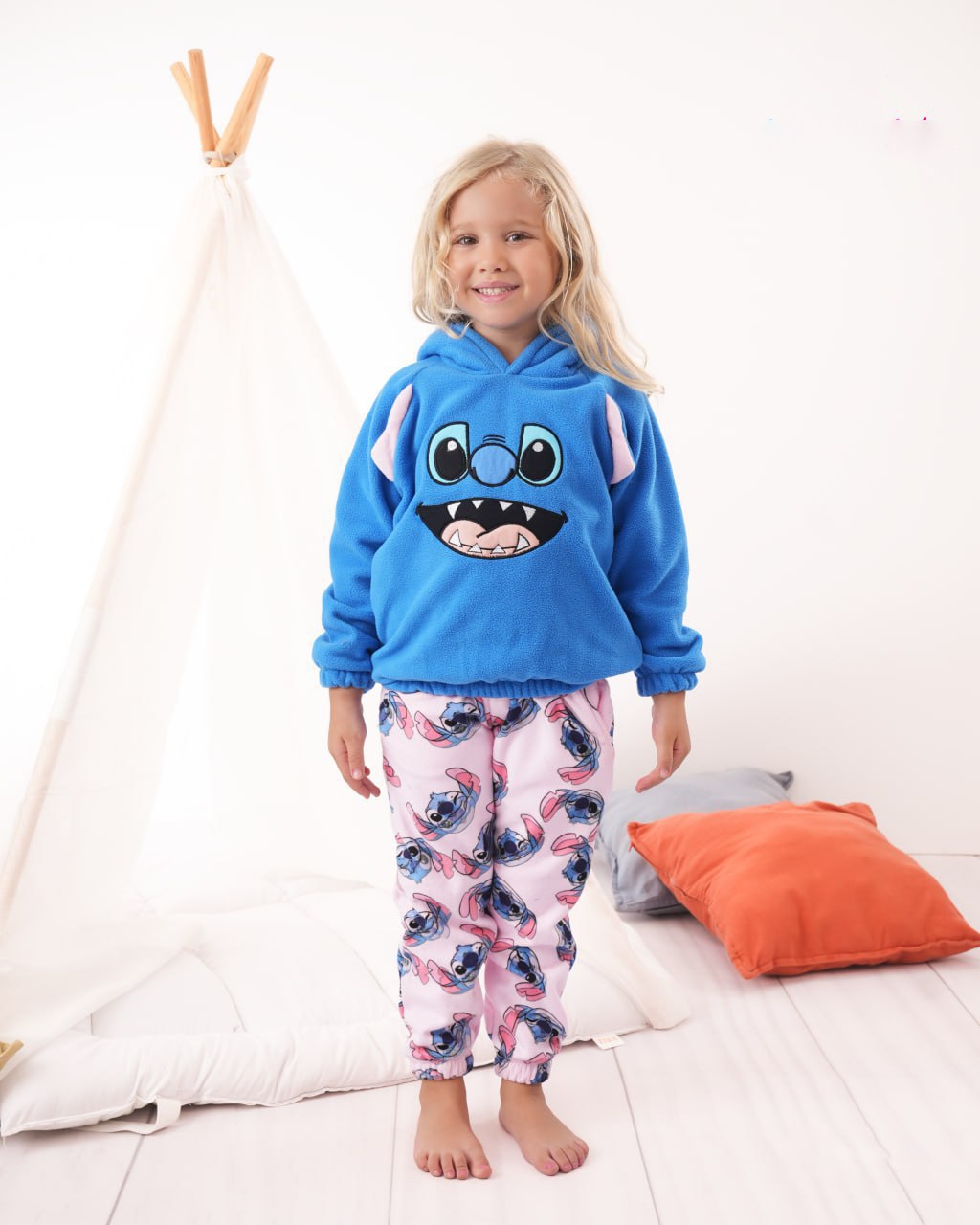 Girls’ Stitch Fleece Pajama Set – Blue & Pink
