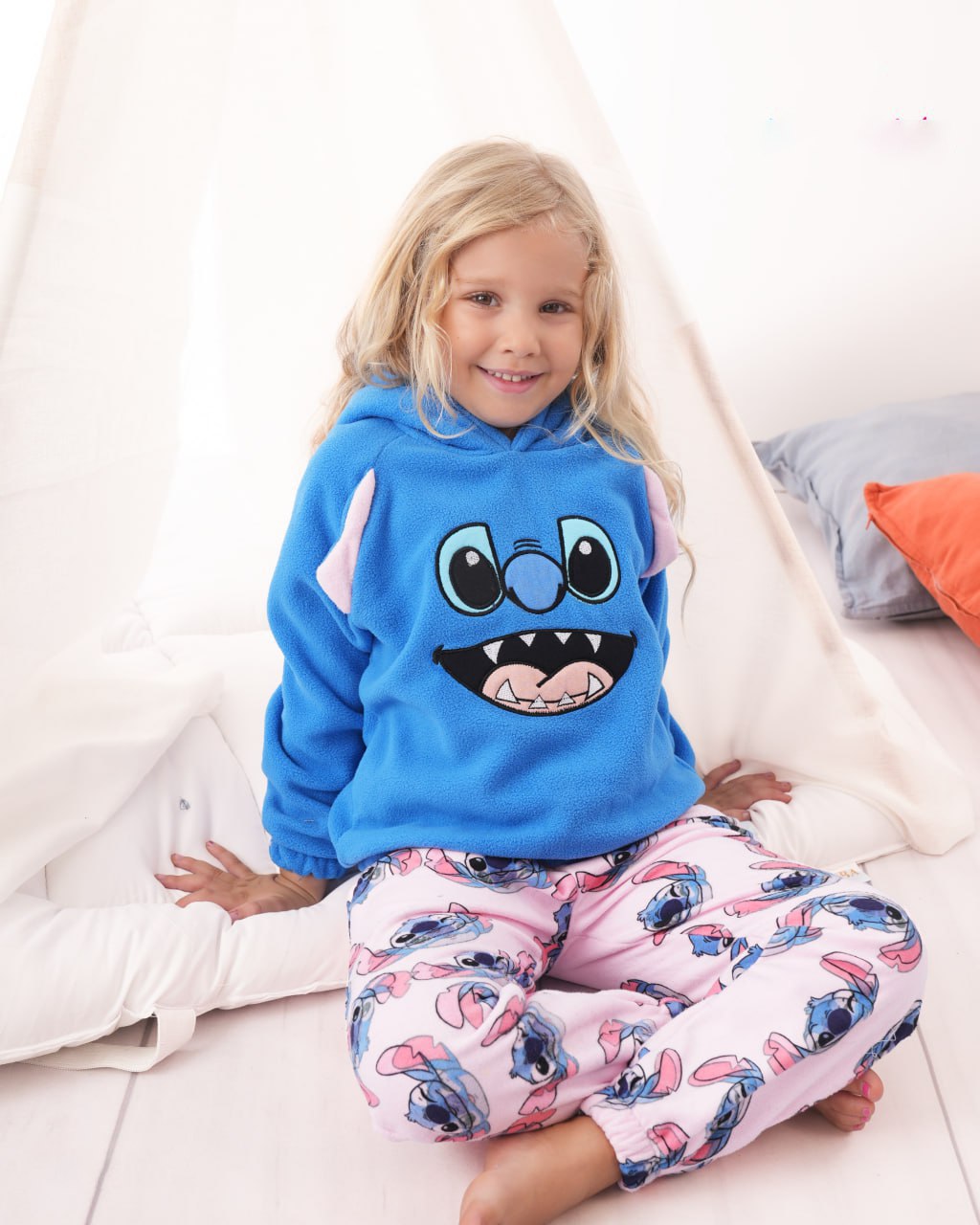 Girls’ Stitch Fleece Pajama Set – Blue & Pink