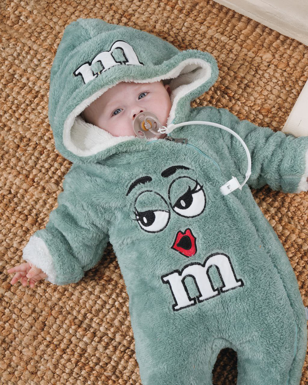 Mint Fleece Hooded Suit with M&M Cartoon