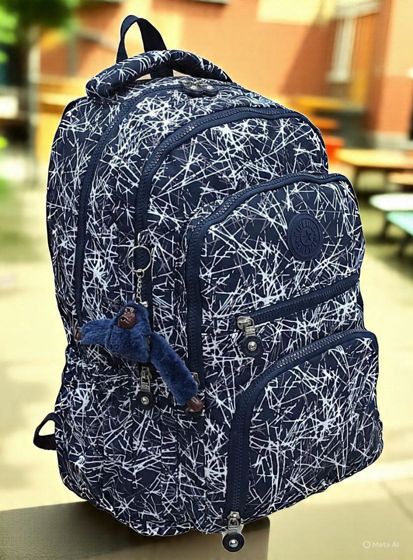 Kipling backpack Navy with White Patterns