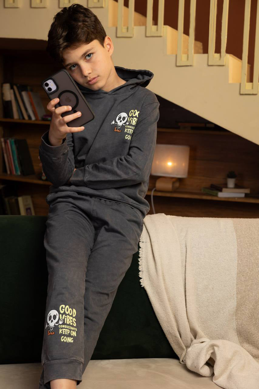 Charcoal Stone-Wash Tracksuit - Summer Melton