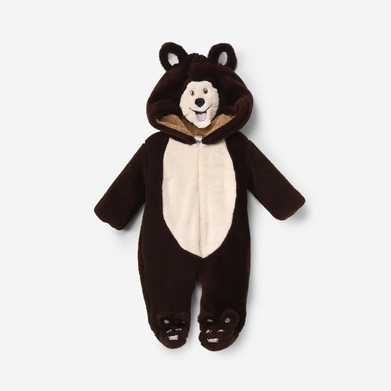 Brown Bear Baby Winter Romper – Cozy Fleece Hooded Suit with Cute Ears