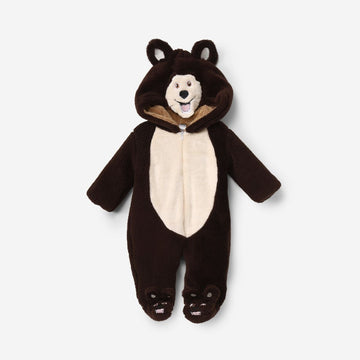Brown Bear Baby Winter Romper – Cozy Fleece Hooded Suit with Cute Ears
