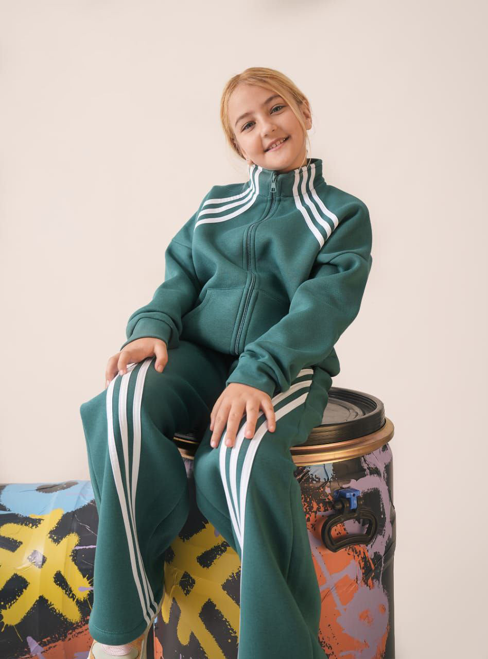 Kids Green Sport Tracksuit with Floral Back Print