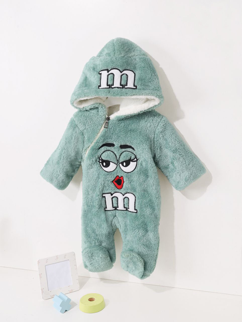Mint Fleece Hooded Suit with M&M Cartoon