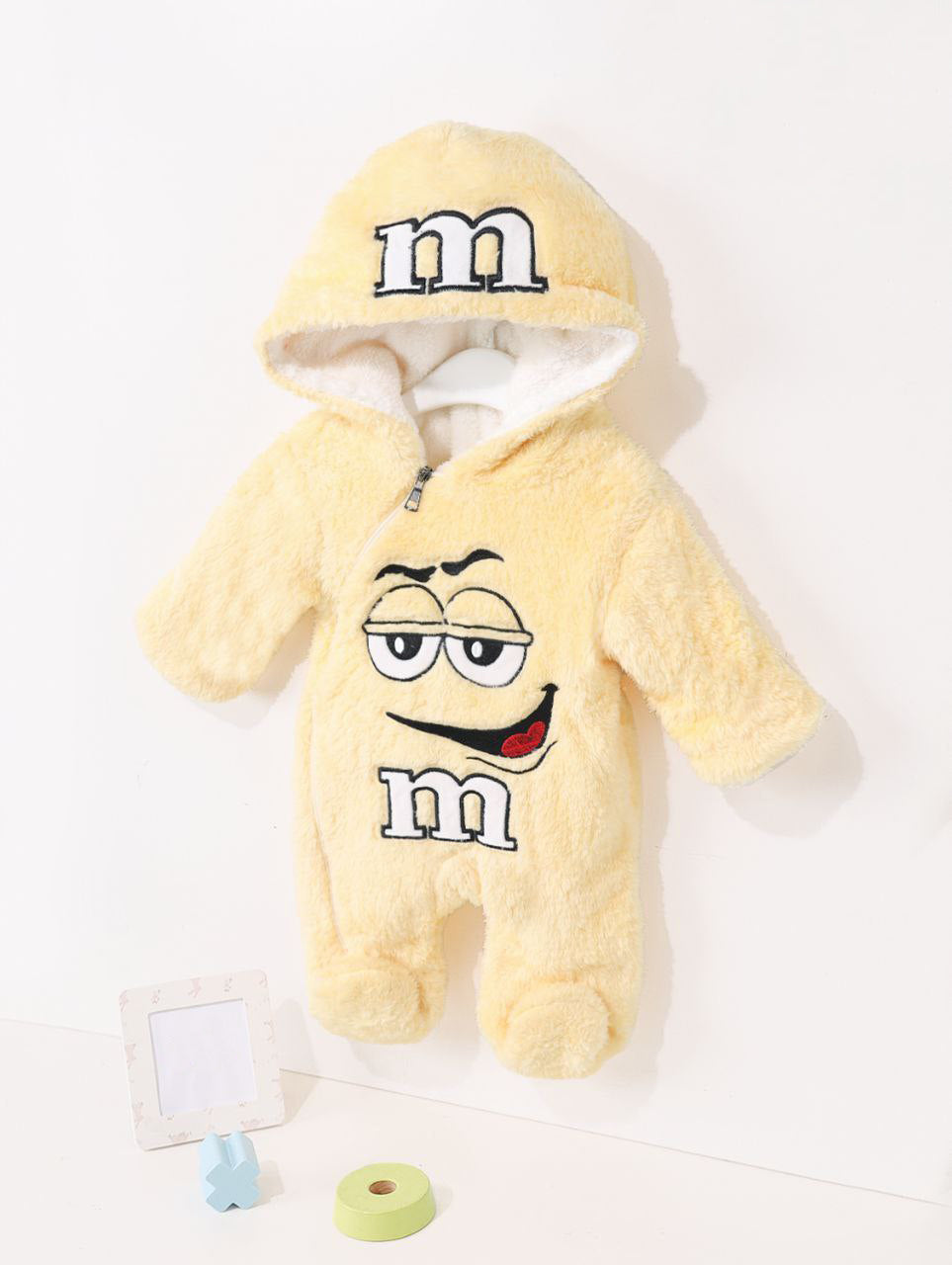 Yellow Fleece Hooded Suit with M&M Cartoon