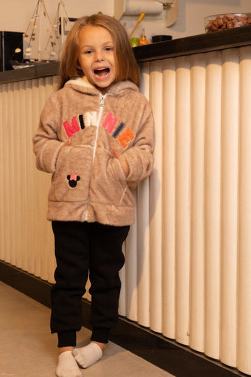 Girls’ Minnie Winter Fleece Set – Beige & Black