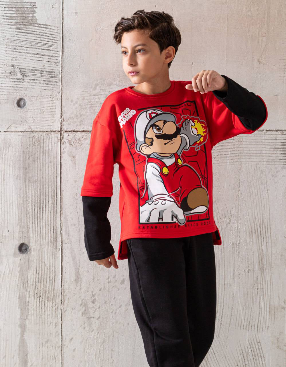 Boys’ Super Mario Sweatshirt Set – Red & Black Adventure Edition