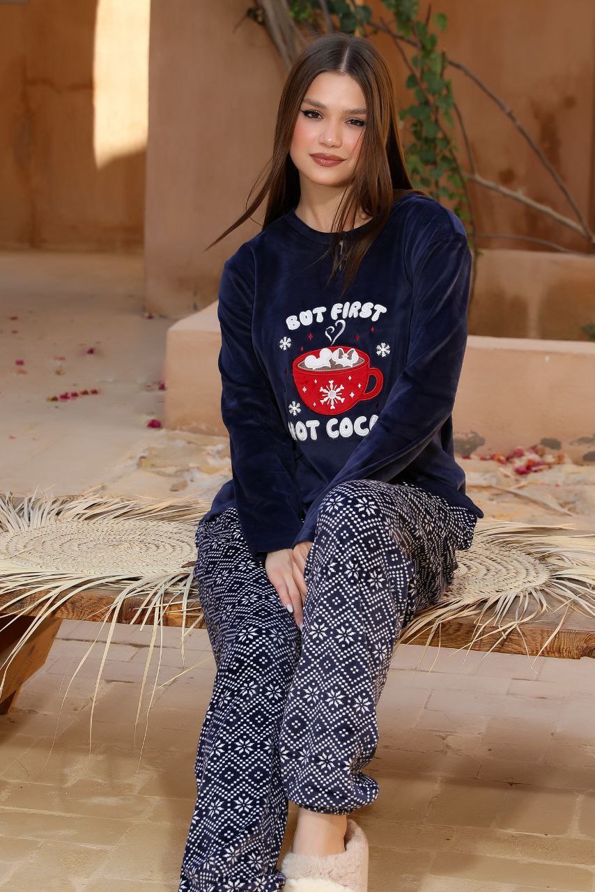 But First, Hot Cocoa Navy Winter Pajama Set – Cozy & Stylish Comfort