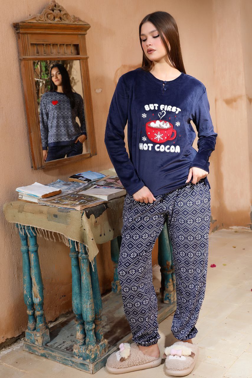 But First, Hot Cocoa Navy Winter Pajama Set – Cozy & Stylish Comfort