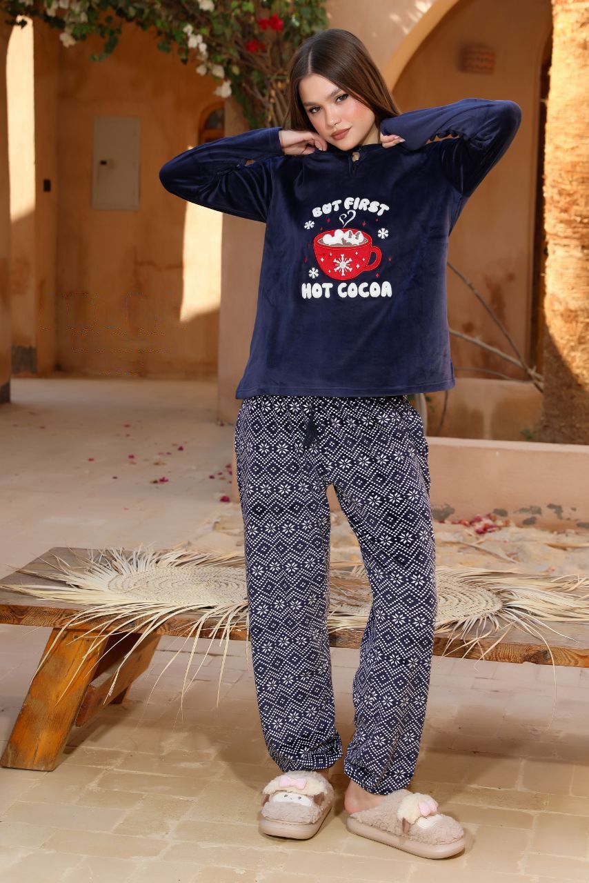 But First, Hot Cocoa Navy Winter Pajama Set – Cozy & Stylish Comfort