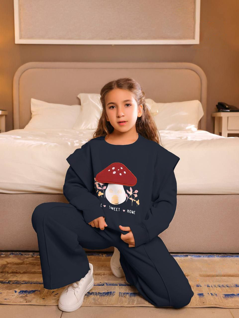Girls’ Home Sweet Home Pajama Set – Navy Blue