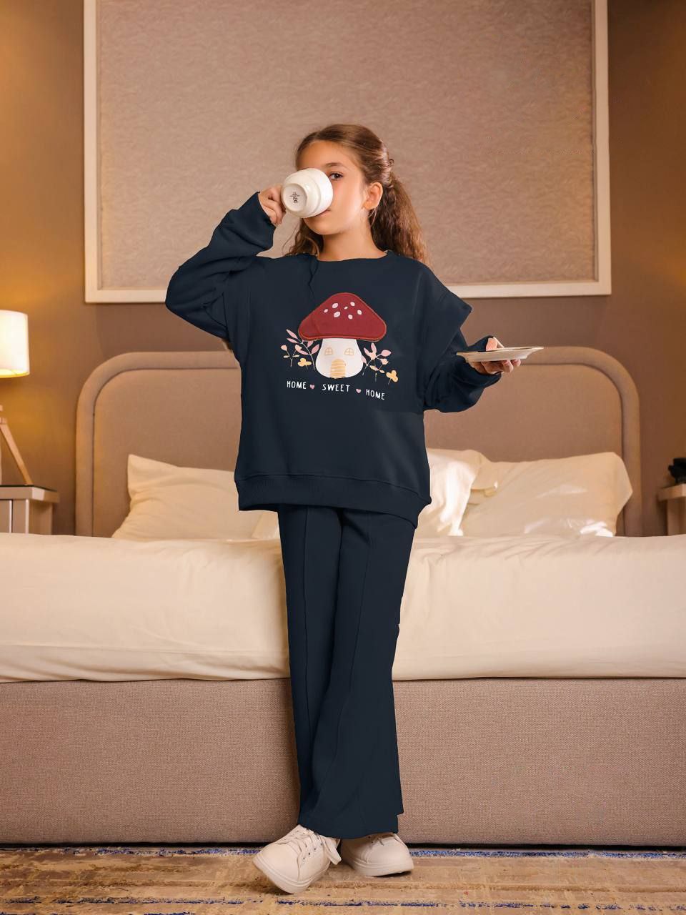 Girls’ Home Sweet Home Pajama Set – Navy Blue
