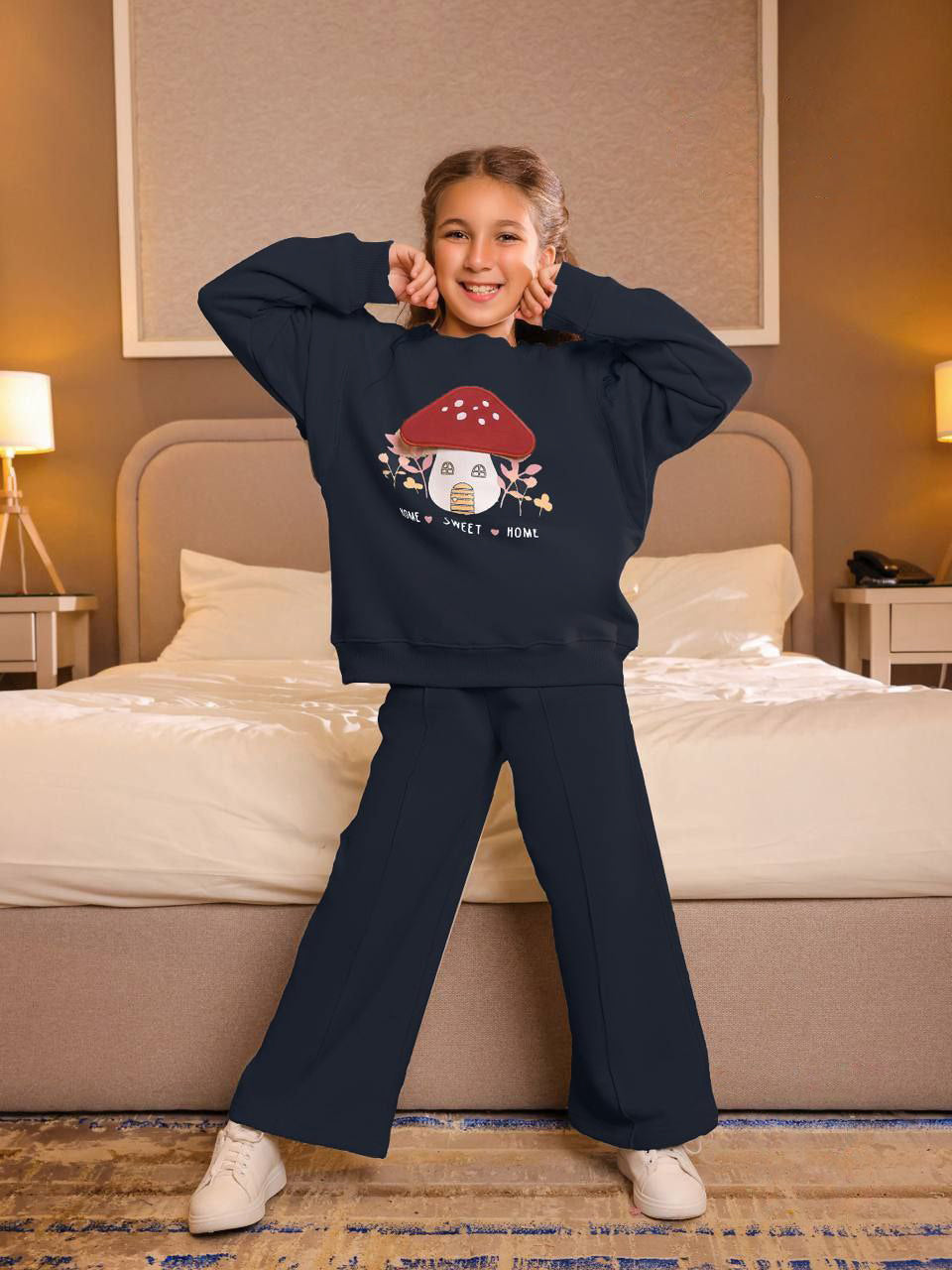 Girls’ Home Sweet Home Pajama Set – Navy Blue