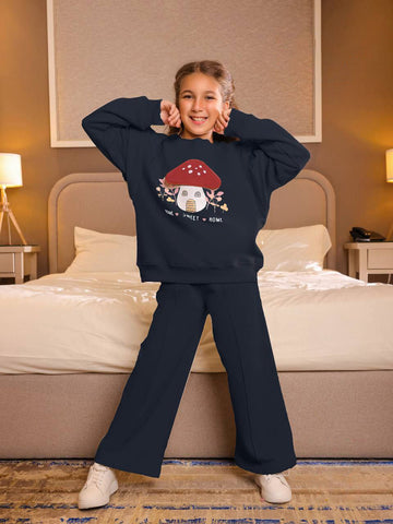 Girls’ Home Sweet Home Pajama Set – Navy Blue