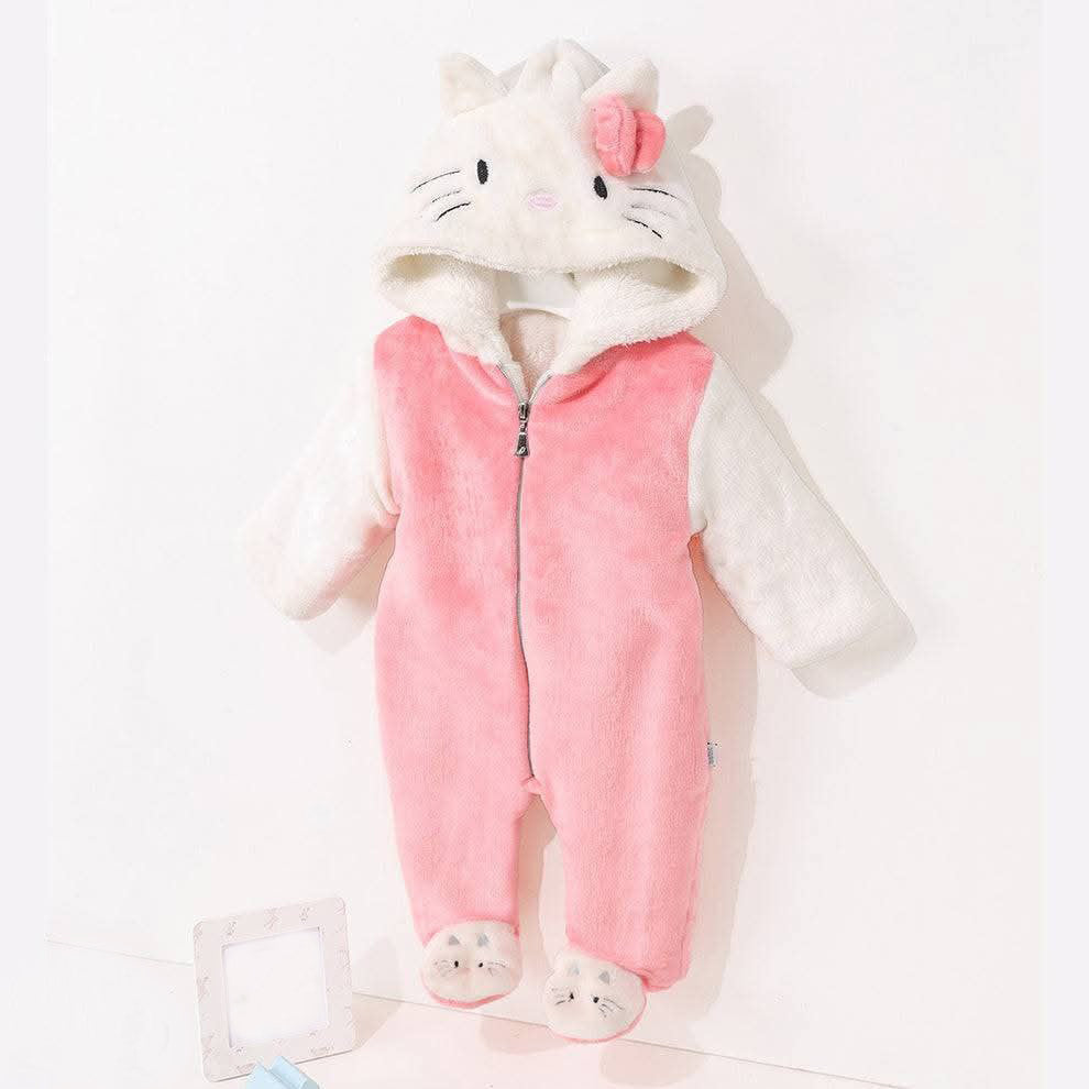 Baby pink kitty furry hooded jumpsuit soft warm - Kikidoo Kids Egypt