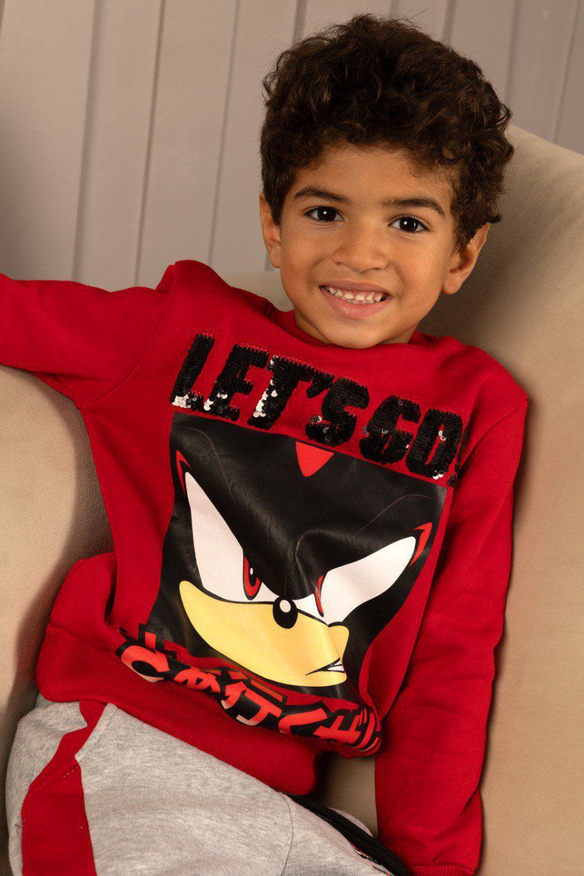 Boys’ Sonic Winter Pajama Set with Robe – Red & Grey (3pieces)