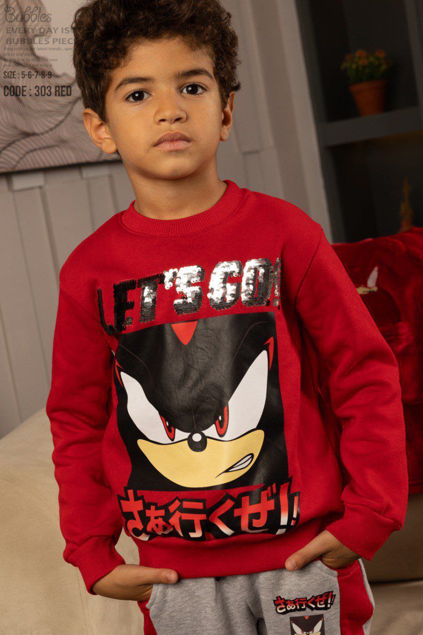 Boys’ Sonic Winter Pajama Set with Robe – Red & Grey (3pieces)