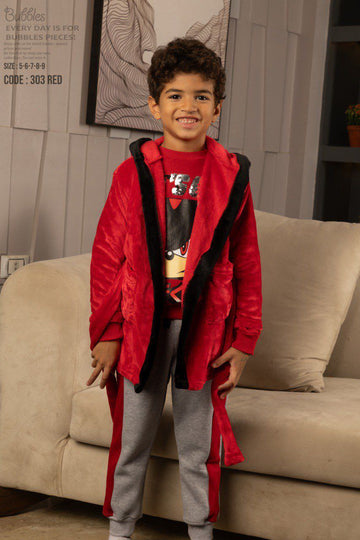Boys’ Sonic Winter Pajama Set with Robe – Red & Grey (3pieces)