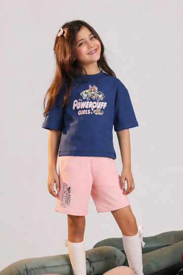 Powerpuff Girls Girls’ Summer Set – Navy Tee & Pink Shorts
