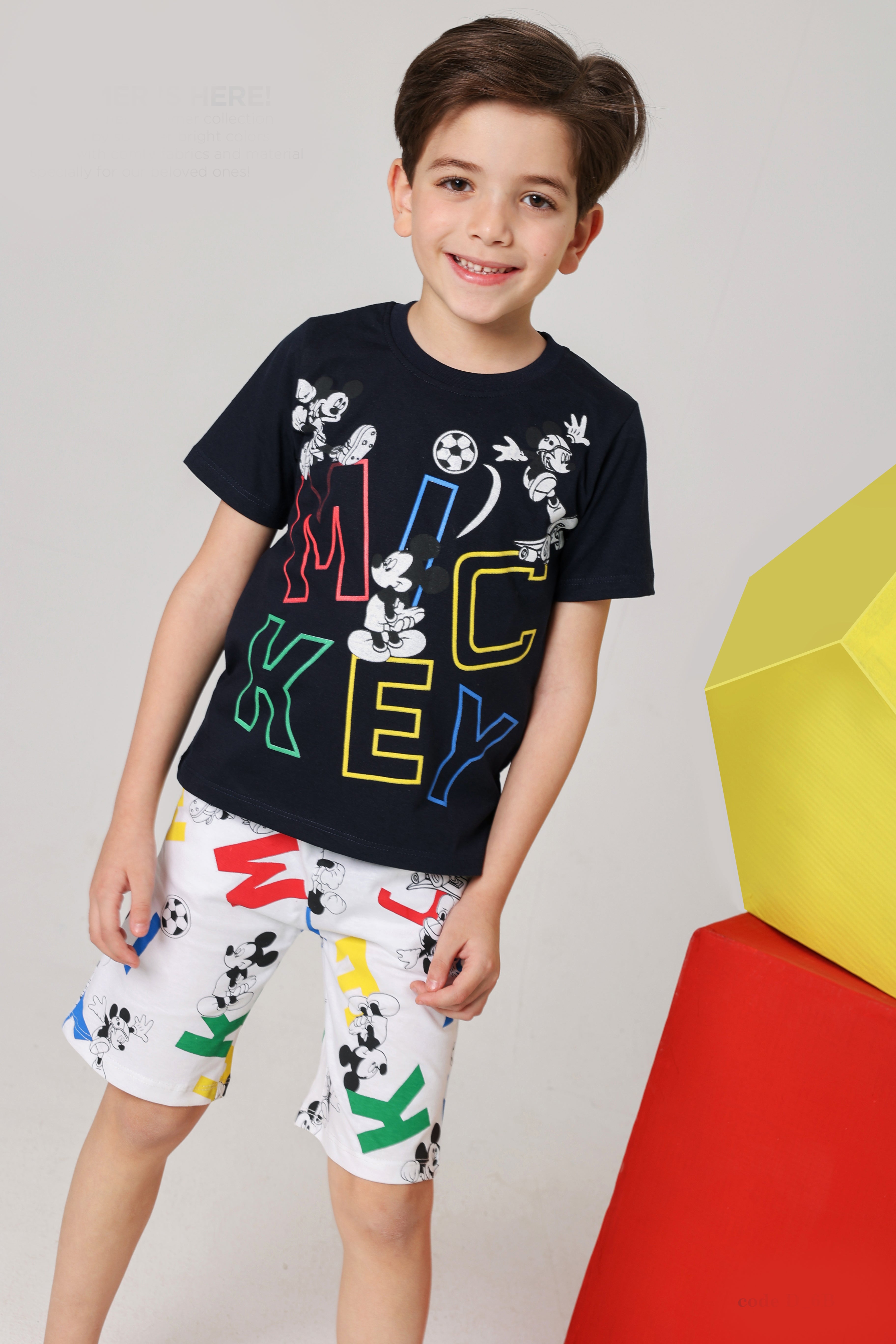 Boys Mickey Graphic Pajama Set – Colorful Summer pajama