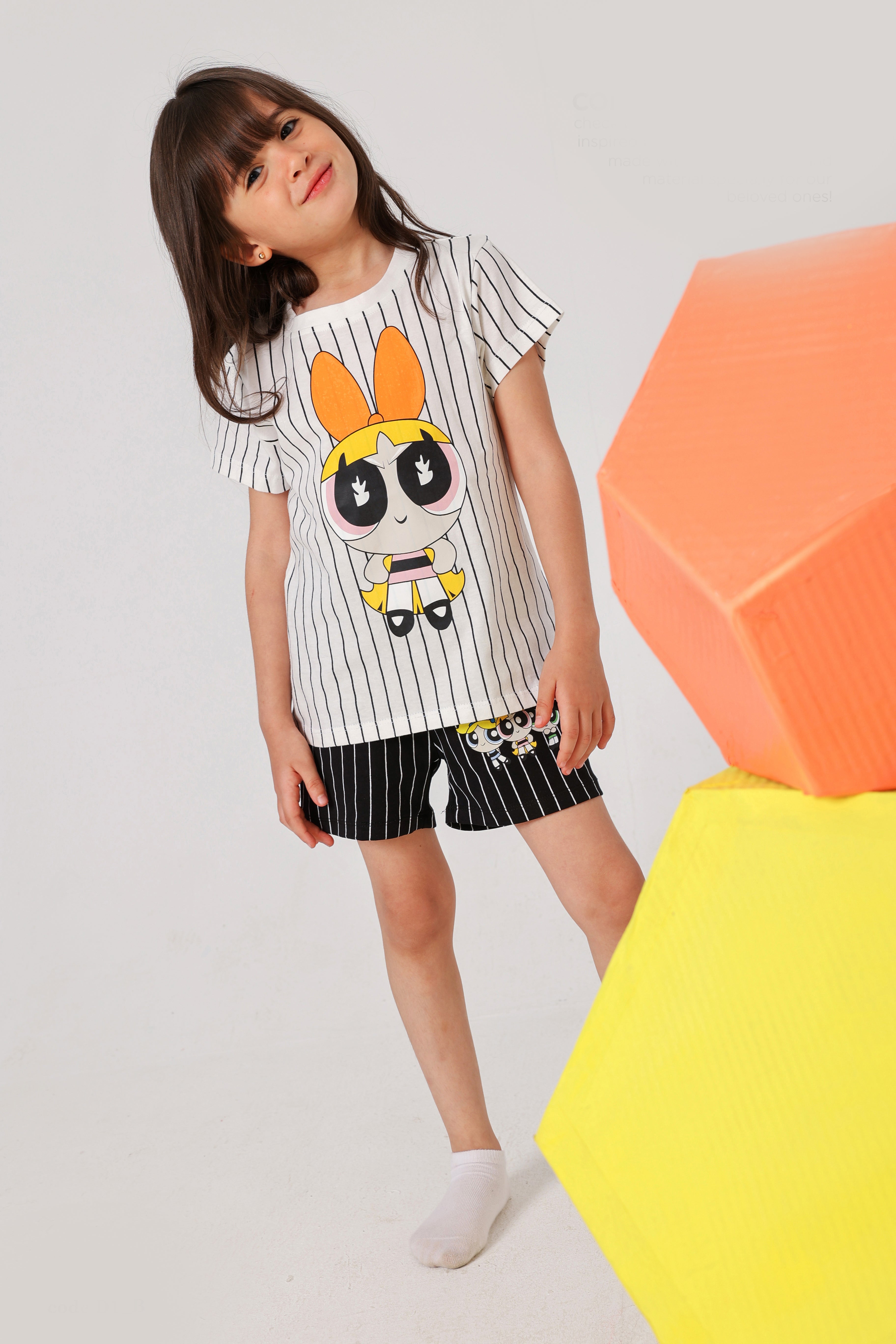 Girls Cartoon Print Pajama Set – Striped Summer pajama
