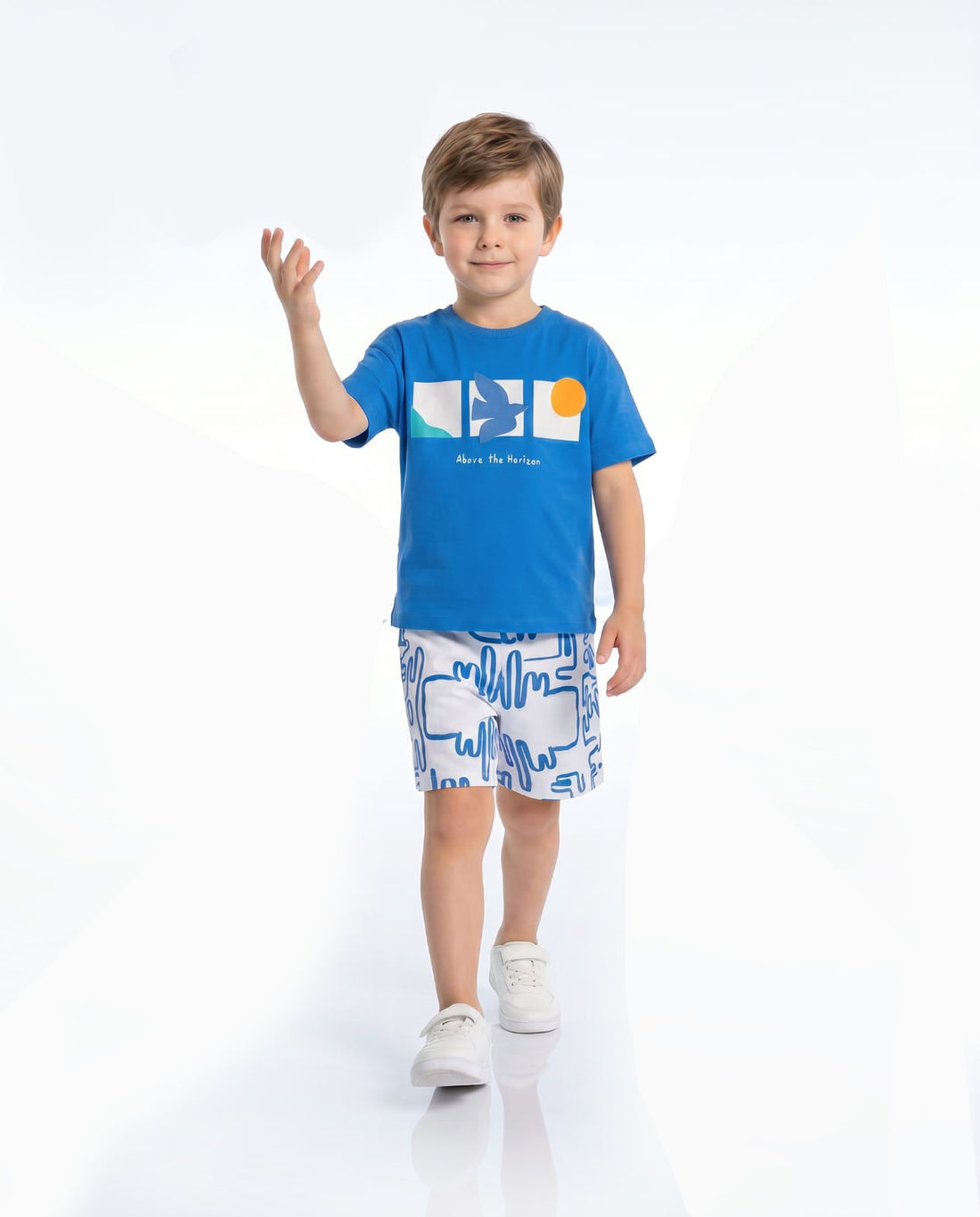 Boys Blue Summer T-Shirt & Printed Shorts Set – Above the Horizon