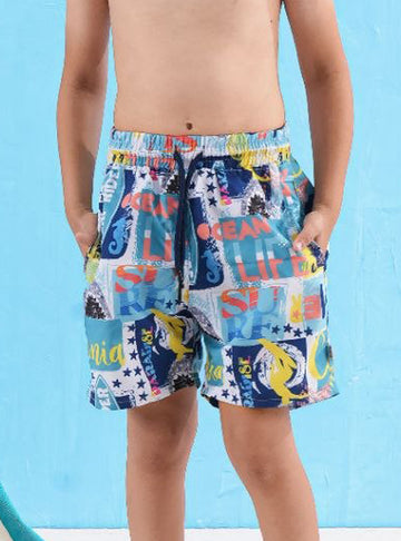 Boys’ Ocean Life Print Swim Shorts – Multi Color