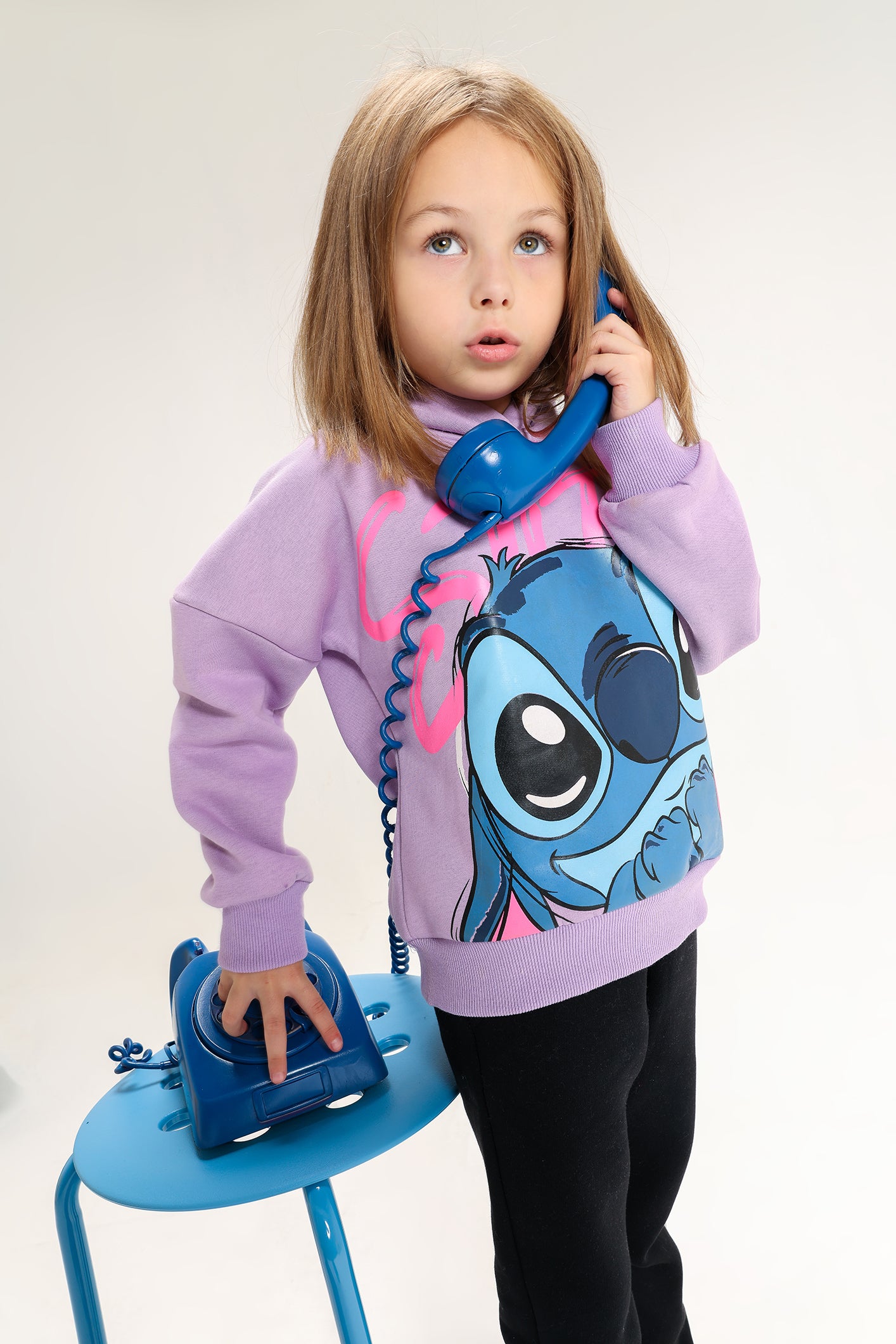 Girls’ Stitch Melton Cotton Winter Tracksuit – 2-Piece Sweatshirt & Jogger Pants Set (Purple & Black)