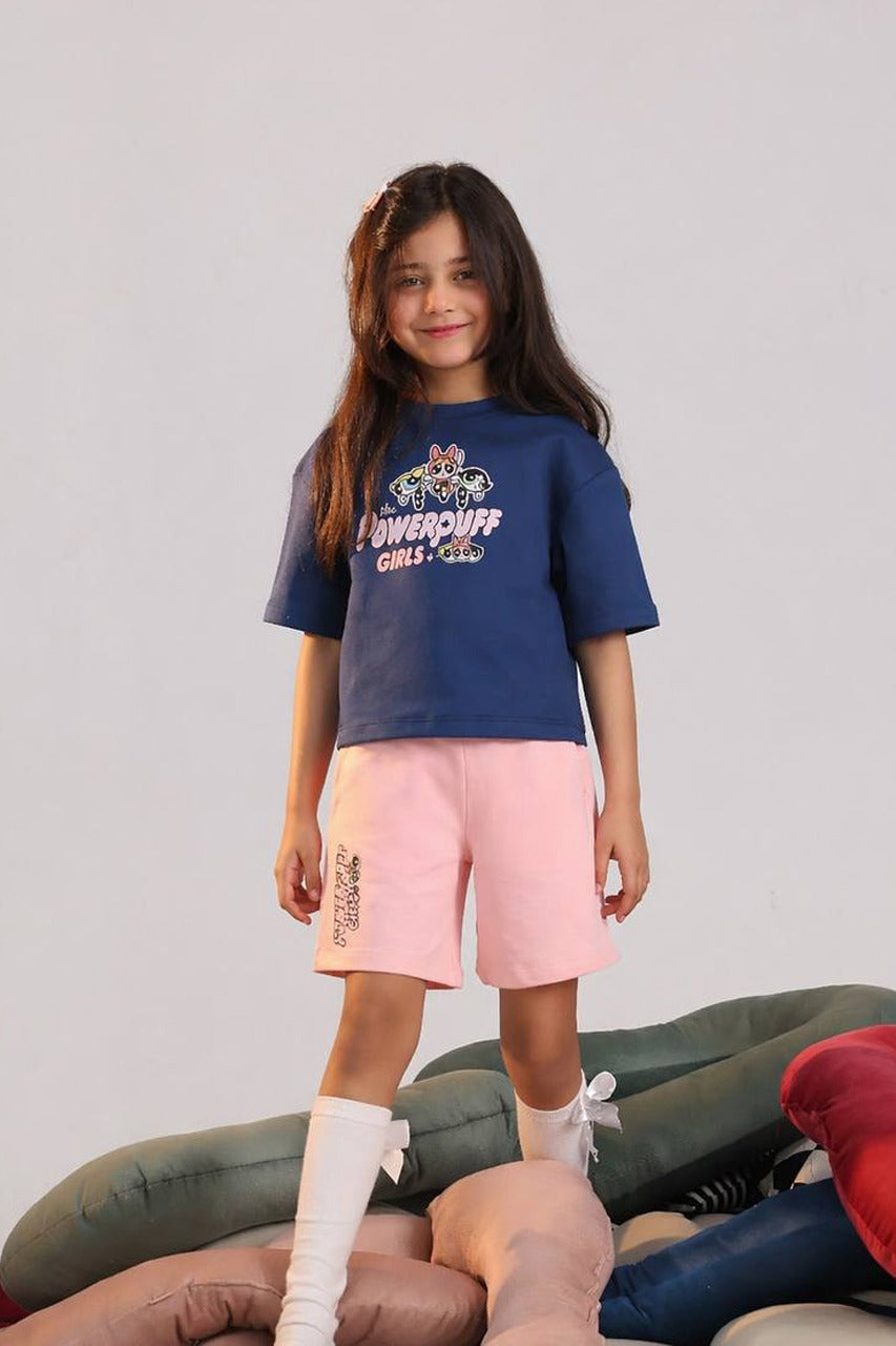 Powerpuff Girls Girls’ Summer Set – Navy Tee & Pink Shorts