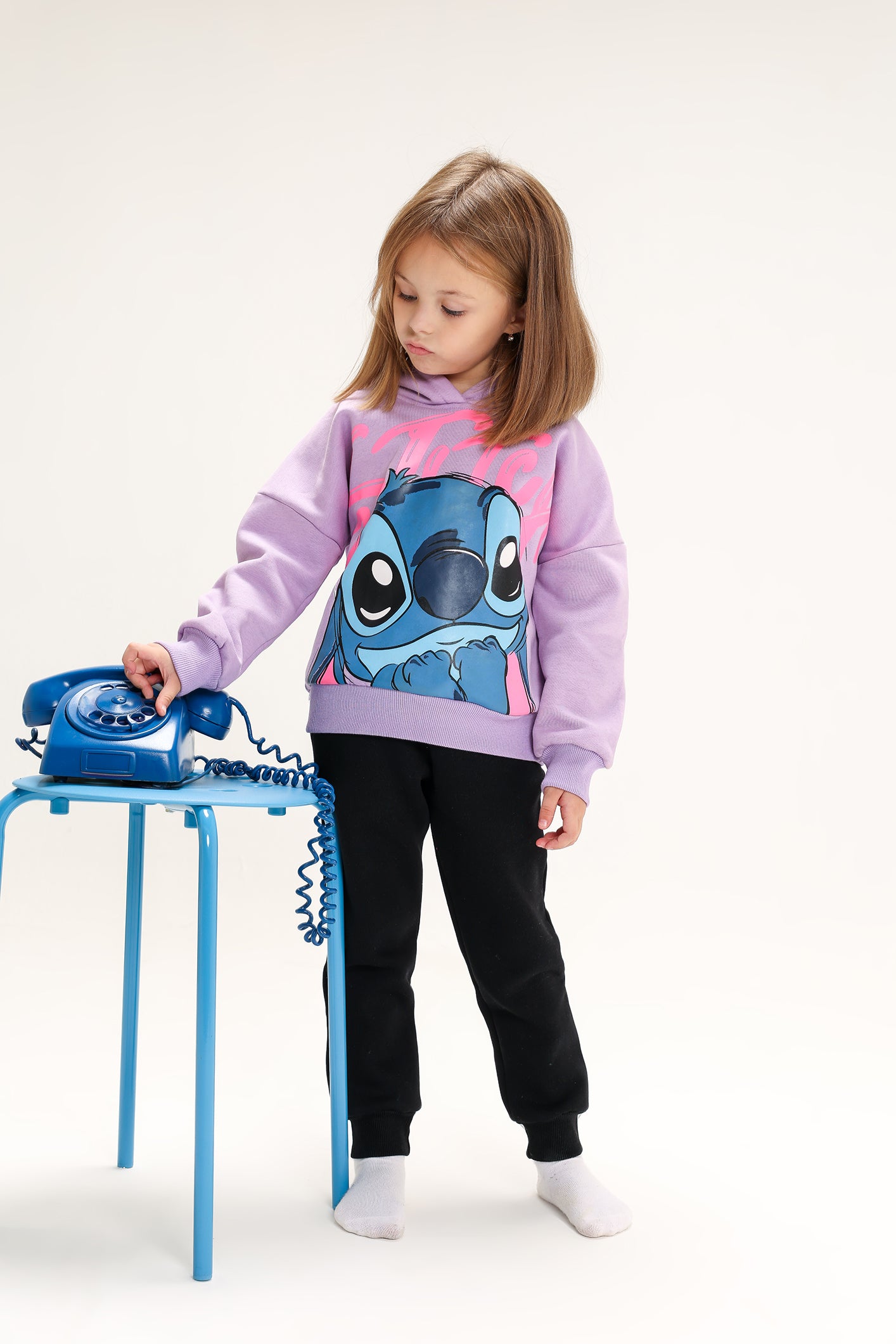 Girls’ Stitch Melton Cotton Winter Tracksuit – 2-Piece Sweatshirt & Jogger Pants Set (Purple & Black)