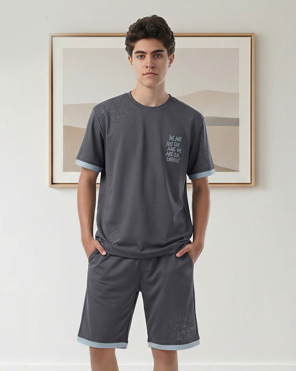 Boys grey streetwear graphic print t-shirt and shorts set - Kikidoo Kids Egypt