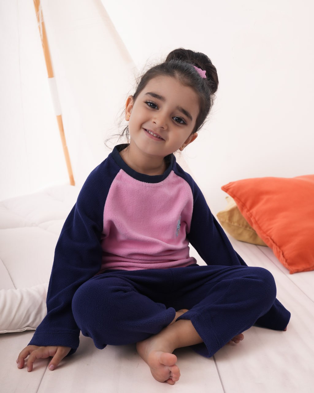 Soft & Snug  Fleece Girls’ Pajama – Pink with Navy Contrast