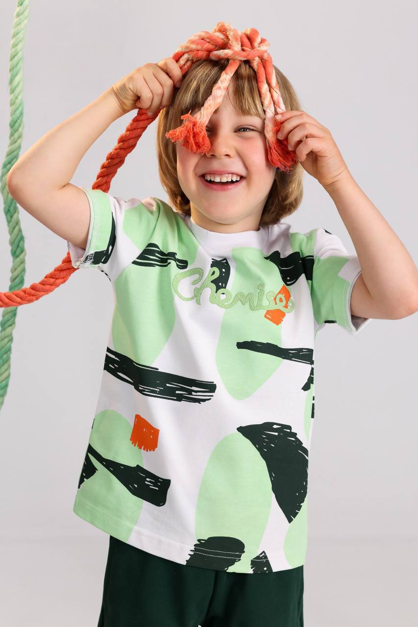 Boys Abstract Print Summer Set – Graphic T-Shirt & Shorts