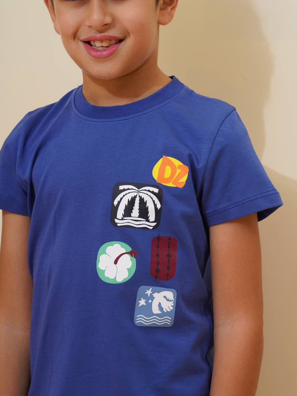 Boys Summer Cotton Set – Printed Blue T-Shirt & Red Shorts