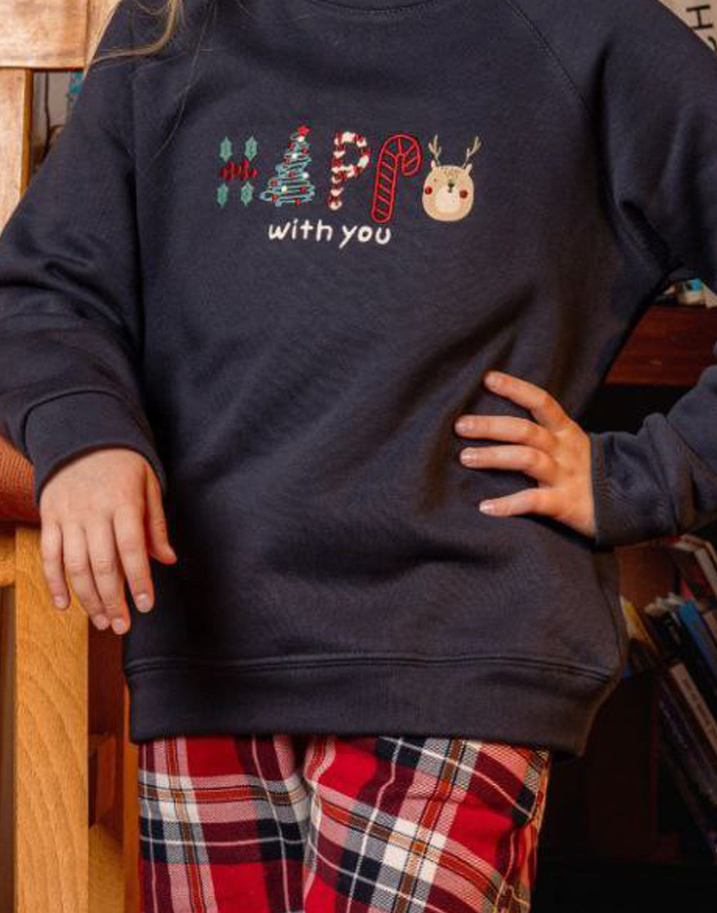 Holiday Girls’ Sleepwear – Red Plaid Pants & Festive Top