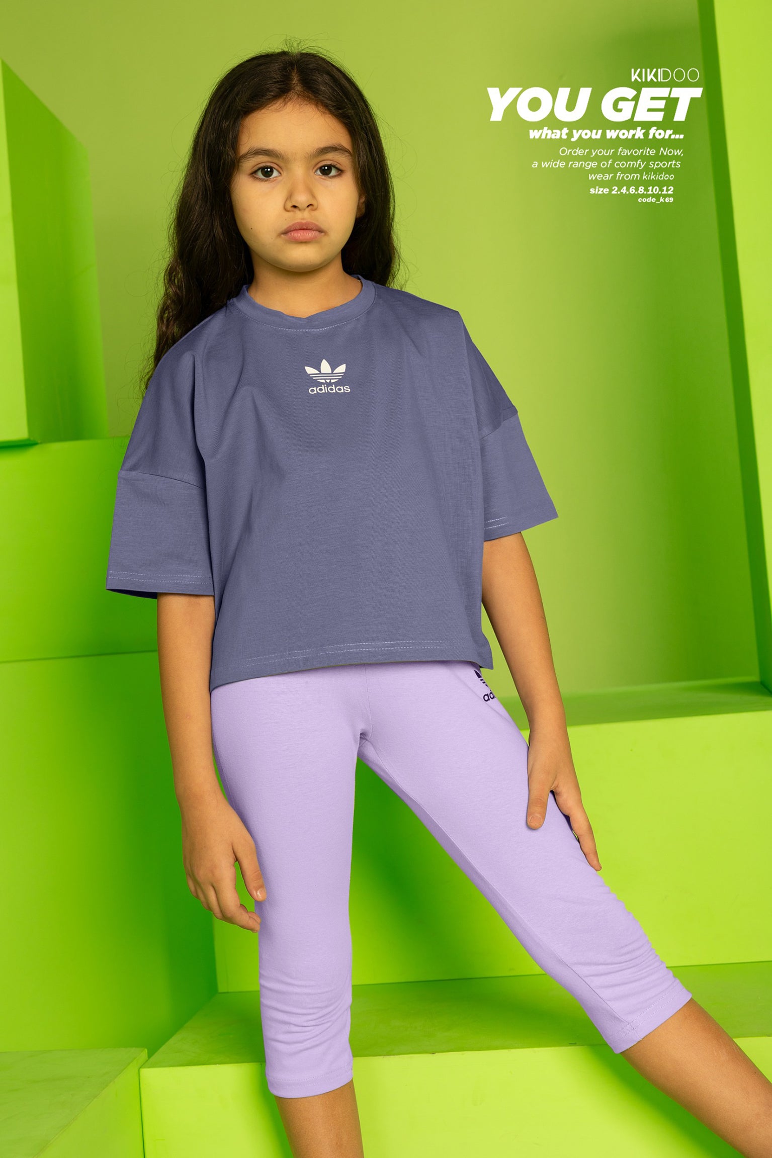 Girls’ Adidas Purple Set – Oversized Tee & Logo Leggings