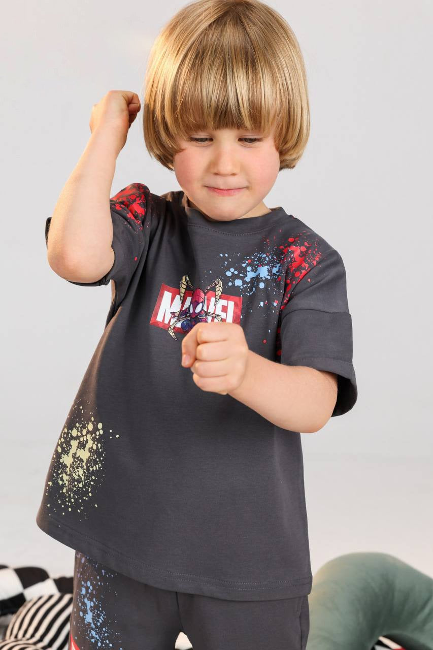 Boys Marvel Spider-Man Summer Set – Dark Grey T-Shirt & Shorts