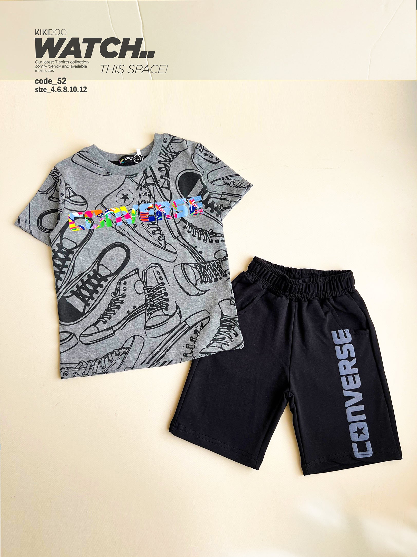Boys’ Converse Graphic Sports Set – Grey Tee & Black Shorts for Basketball & Play