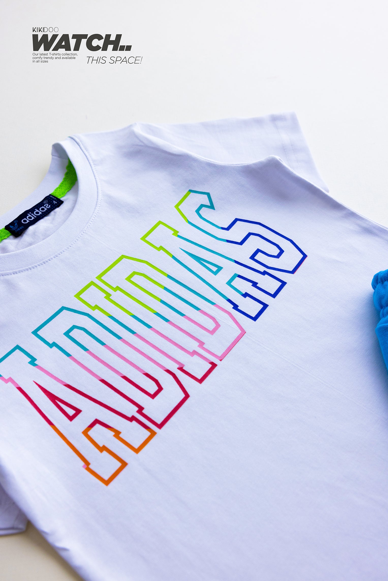 Adidas Boys’ Summer Set – White Rainbow Logo Tee & Aqua Blue Shorts